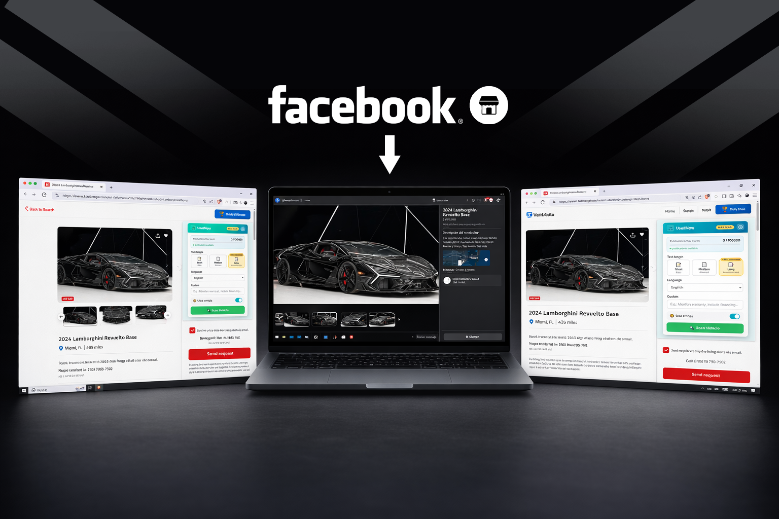 Massive vehicle publishing on Facebook Marketplace with USELLNOW
