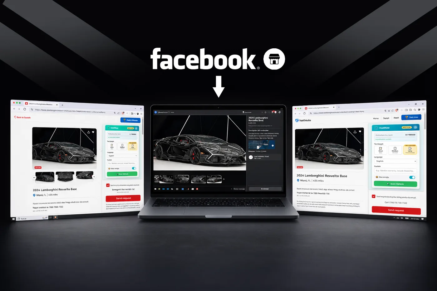 Massive vehicle publishing on Facebook Marketplace with USELLNOW